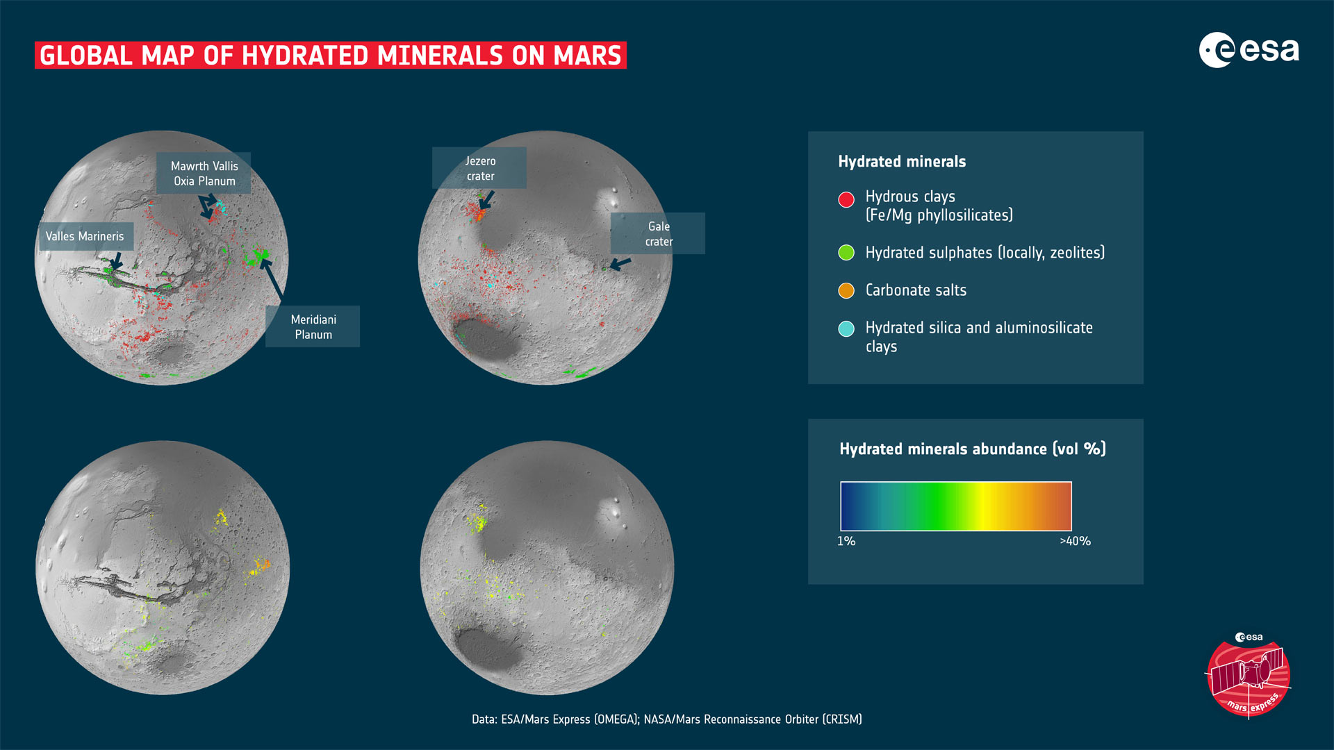 mars-aqueous-minerals Подробная глобальная карта гидратированных месторождений полезных ископаемых на Марсе